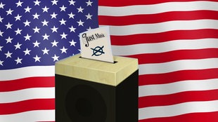 US-Flagge mit Just Music Logo