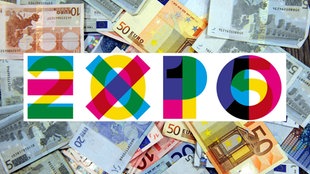 Expo-Logo und Geld im Hintergrund