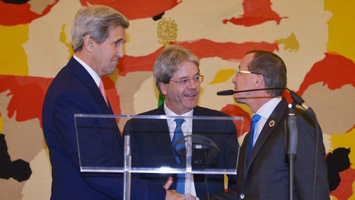 John Kerry, Paolo Gentiloni und Martin Kobler
