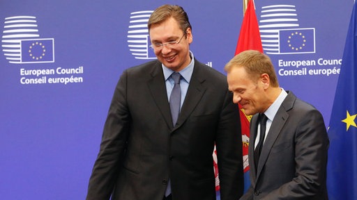 Premijer Srbije Aleksandar Vučić, danas u Briselu, u društvu sa Donaldom Tuskom, predsednikom Evropskog saveta